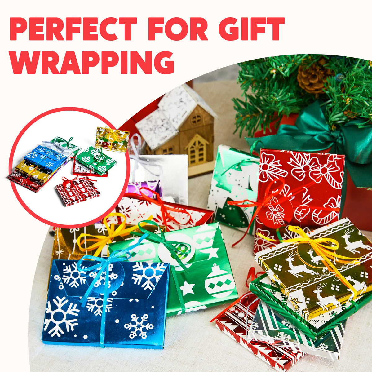 12 Pack Christmas Foil Gift Card Boxes with Ribbon