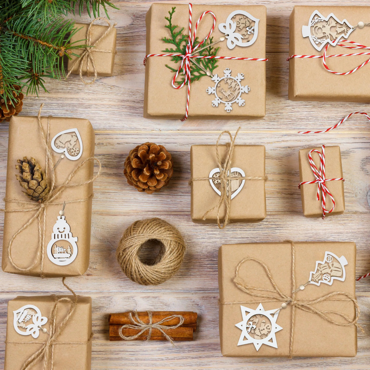 24-Piece Set of Wooden Carved Christmas Hanging Ornaments for Holiday Decor
