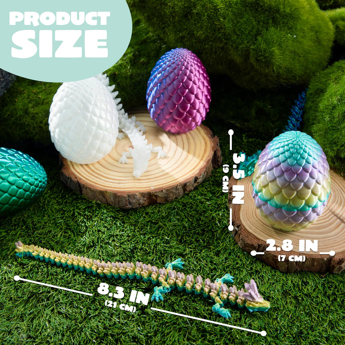 4 Pack 3D Printed Dragon Eggs with Laser Dragon - Articulated Fidget Toys for Kids