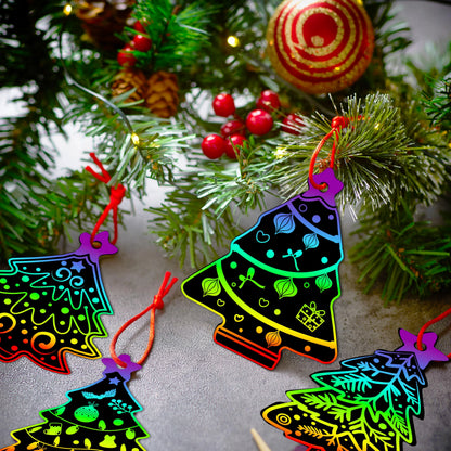 72-Piece Christmas Scratch Art Ornaments Set