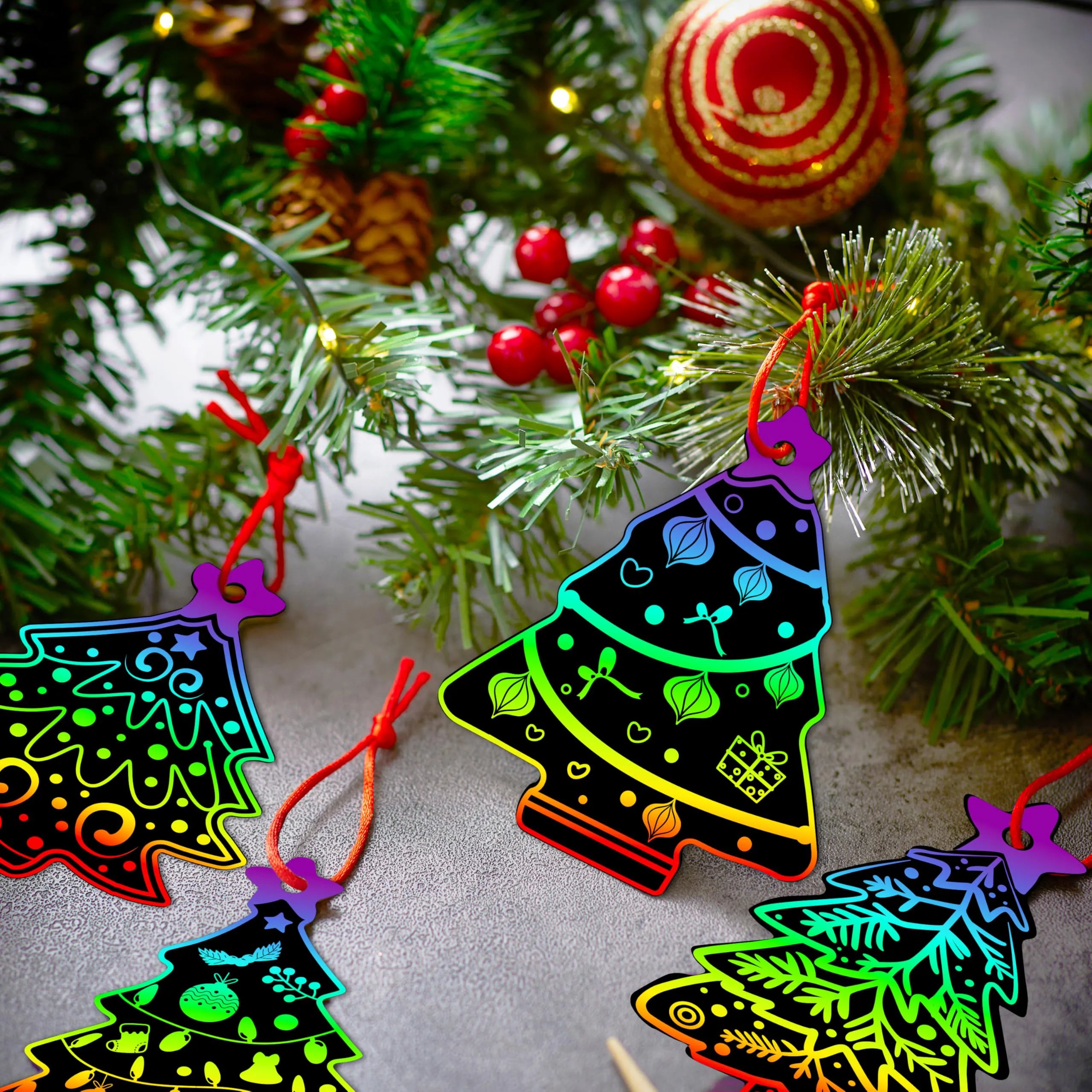 72-Piece Christmas Scratch Art Ornaments Set