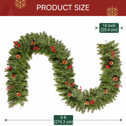 9-Foot Artificial Christmas Garland with Pine Cones and Red Berries