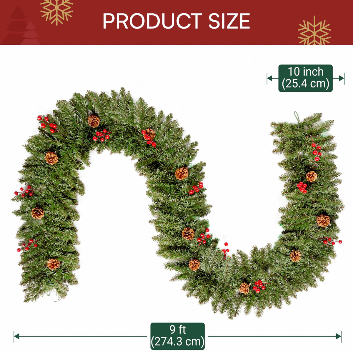 9-Foot Artificial Christmas Garland with Pine Cones and Red Berries