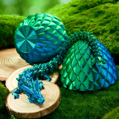 3D Printed Dragon Egg with 12" Laser Blue-Green Dragon Inside