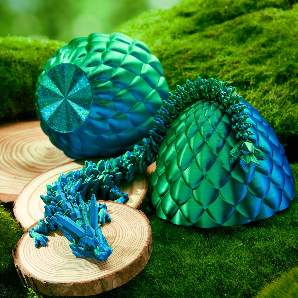 3D Printed Dragon Egg with 12" Laser Blue-Green Dragon Inside