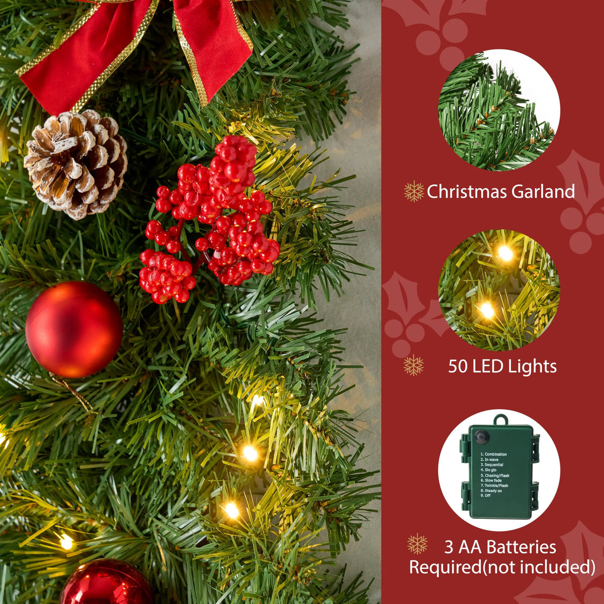 9-Foot Christmas Garland with Lights