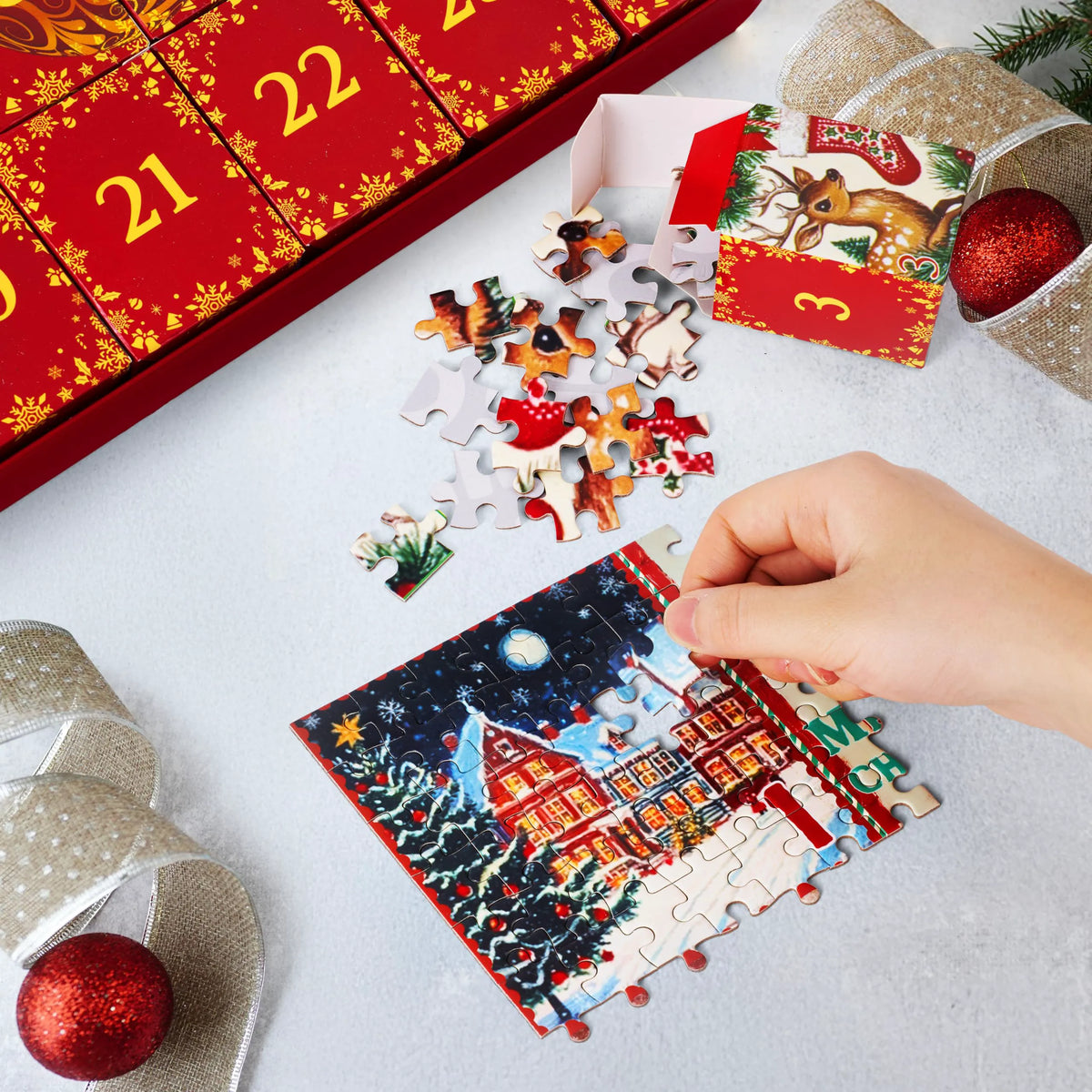 1000-Piece 24-Day Christmas Advent Calendar Puzzle Set