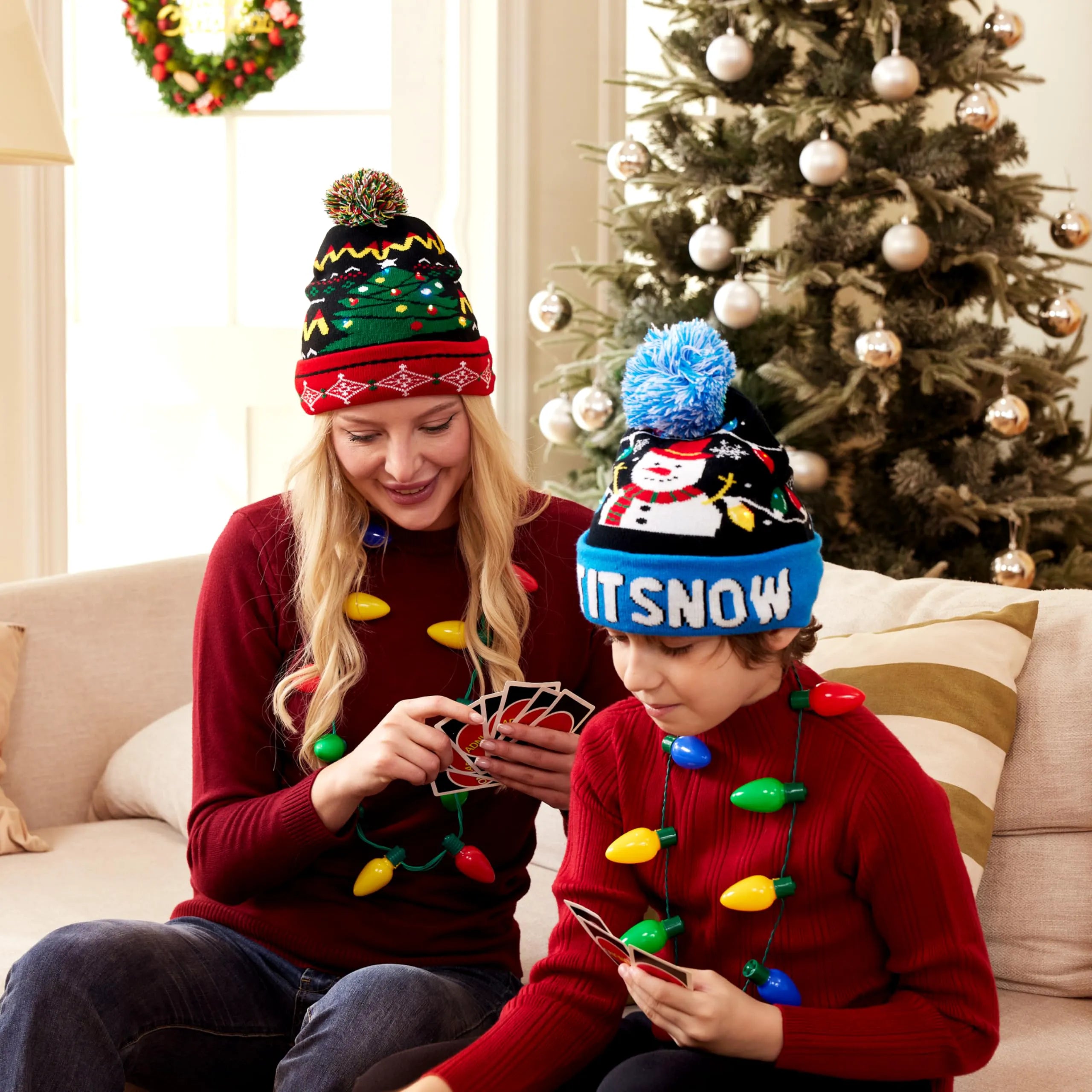 Light-Up Knitted Snowman Christmas Beanie
