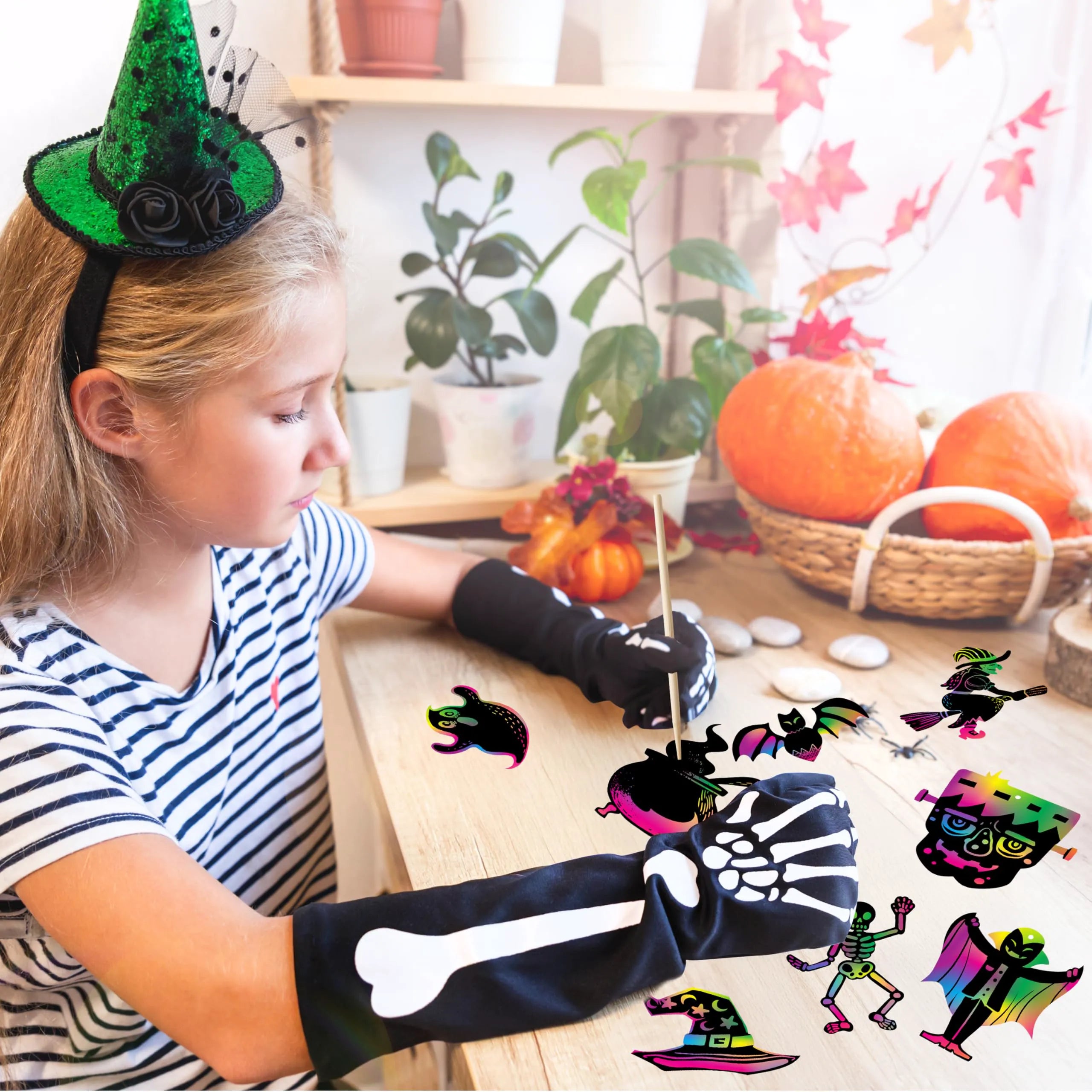 120-Pack Halloween Rainbow Scratch Art Craft Kit for Kids