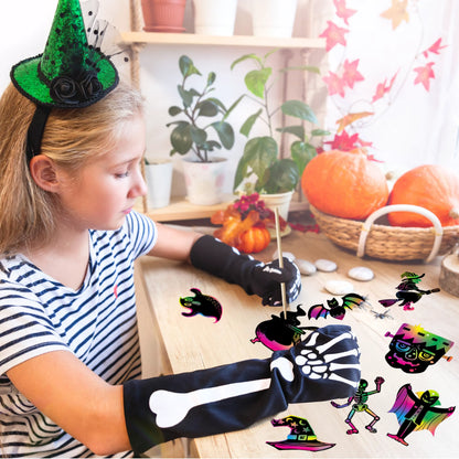120-Pack Halloween Rainbow Scratch Art Craft Kit for Kids