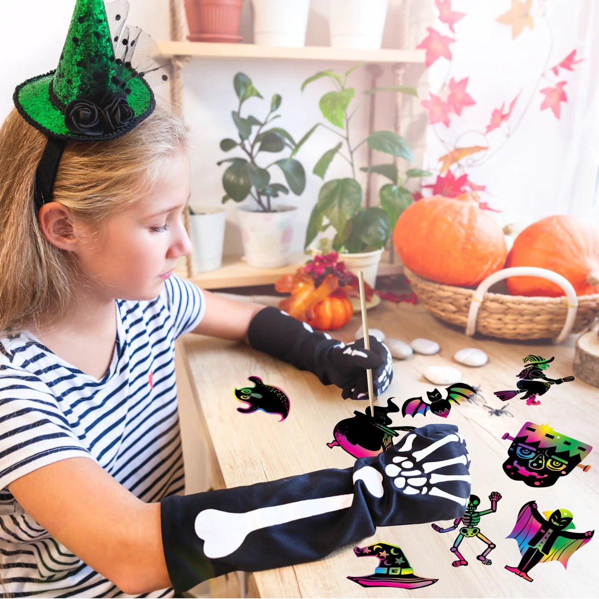 120-Pack Halloween Rainbow Scratch Art Craft Kit for Kids