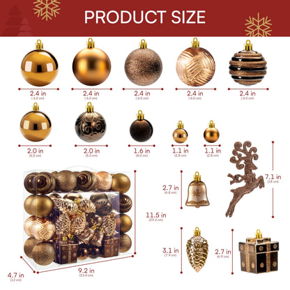 66-Piece Brown Christmas Ball Ornament Set