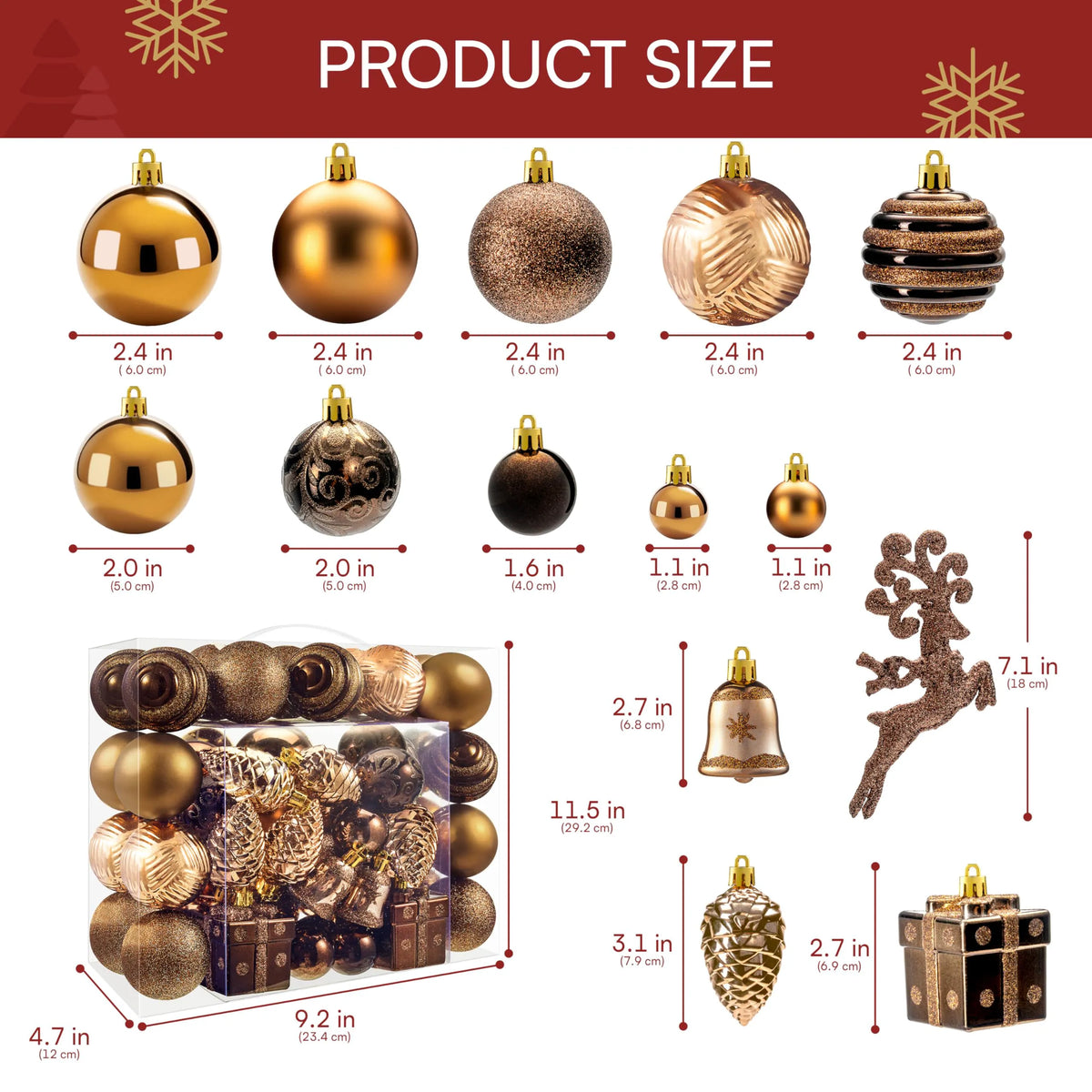 66-Piece Brown Christmas Ball Ornament Set