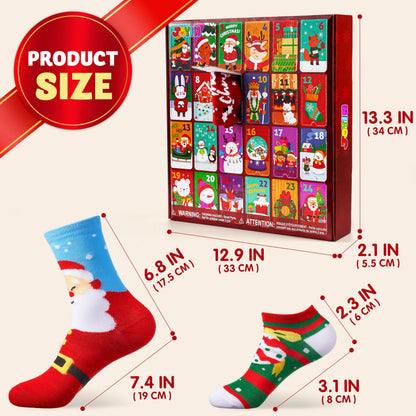 24 Days of Christmas Advent Calendar with Warm Cotton Socks for Adults