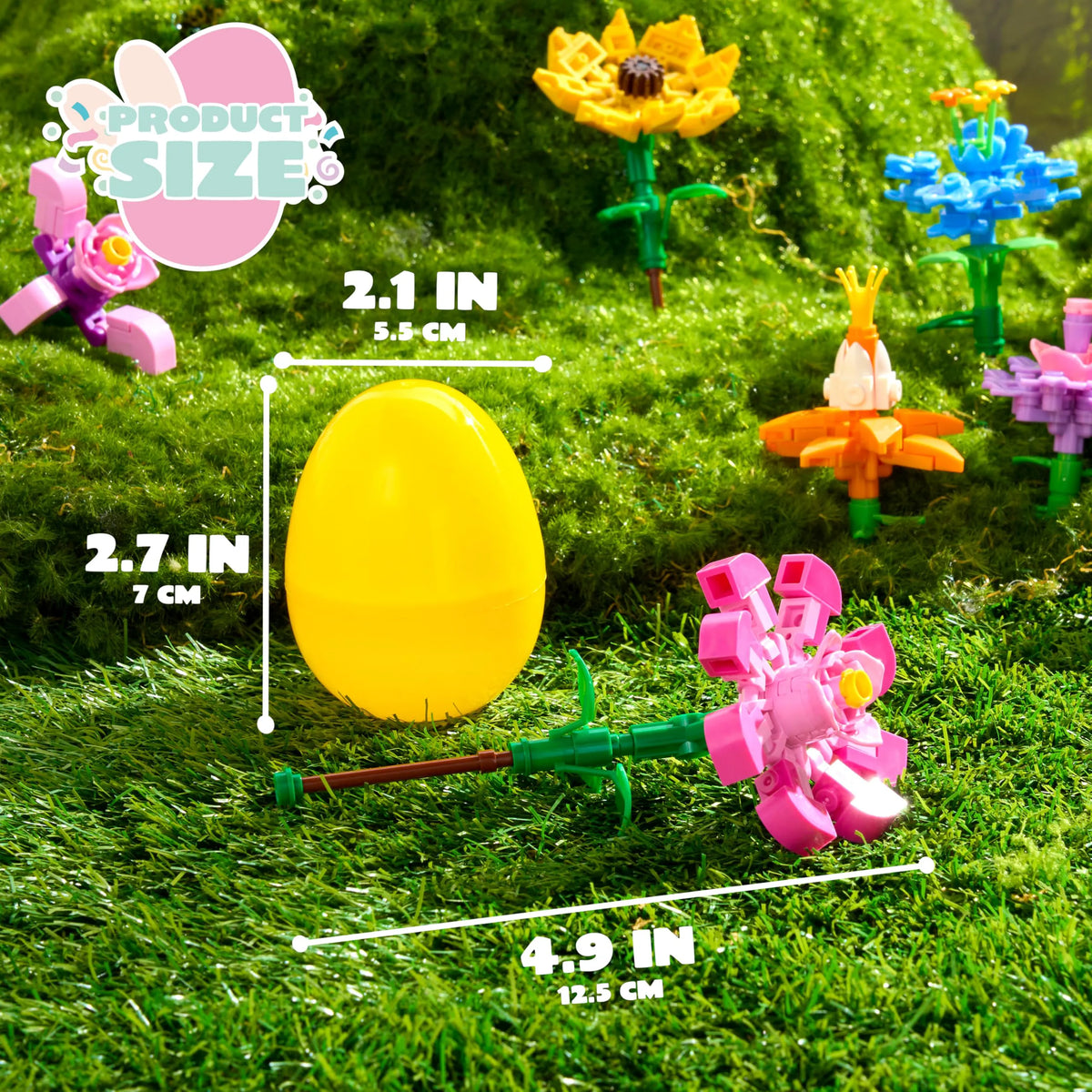 12 Prefilled Easter Eggs with Flower Building Blocks for Kids Egg Hunt