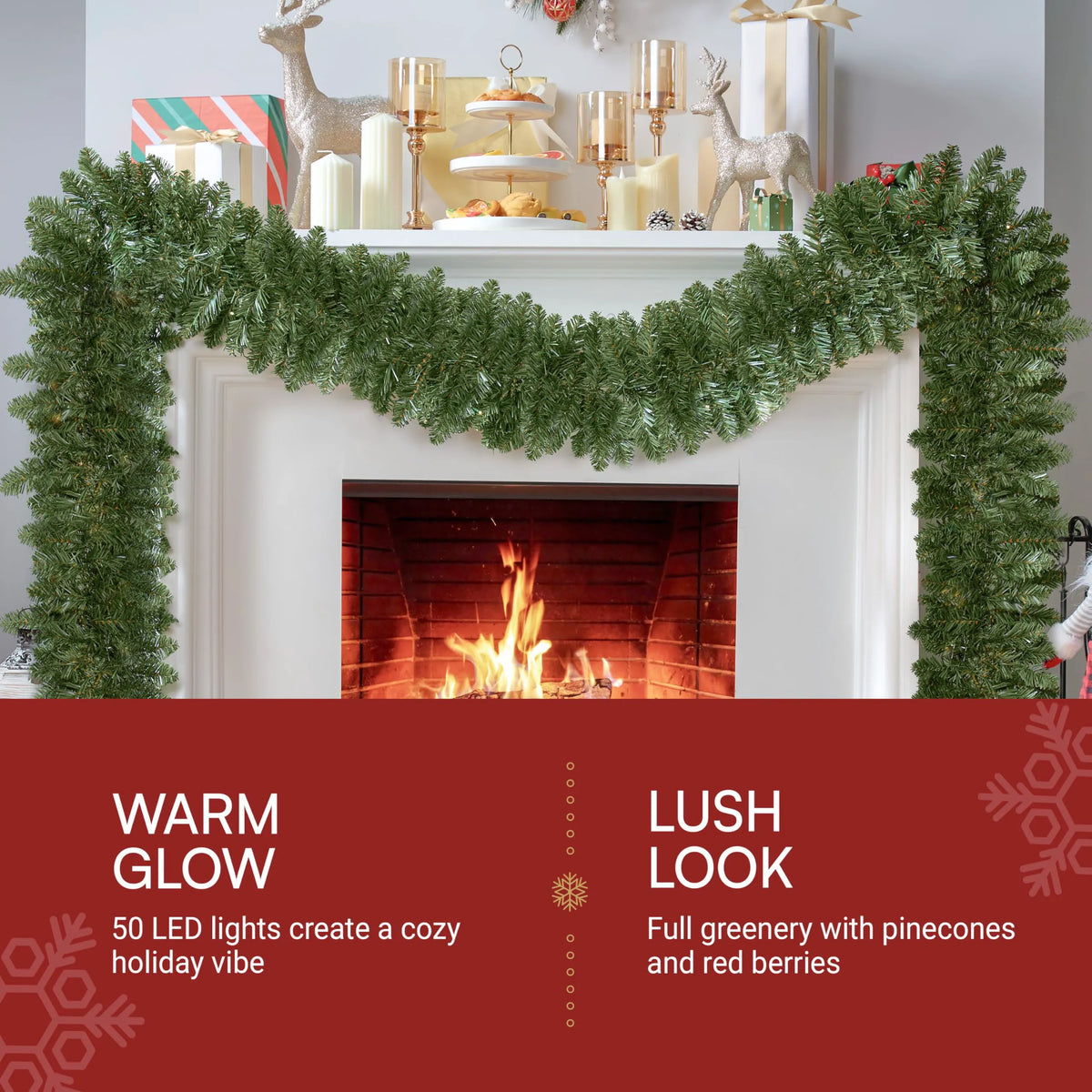 9Ft Prelit Christmas Garland with 50 Lights