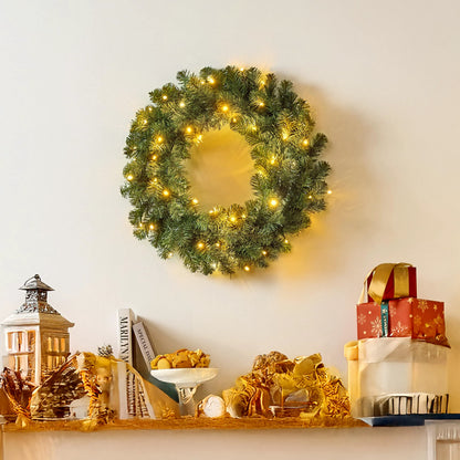 24-Inch Pre-Lit Christmas Wreath with Warm Lights