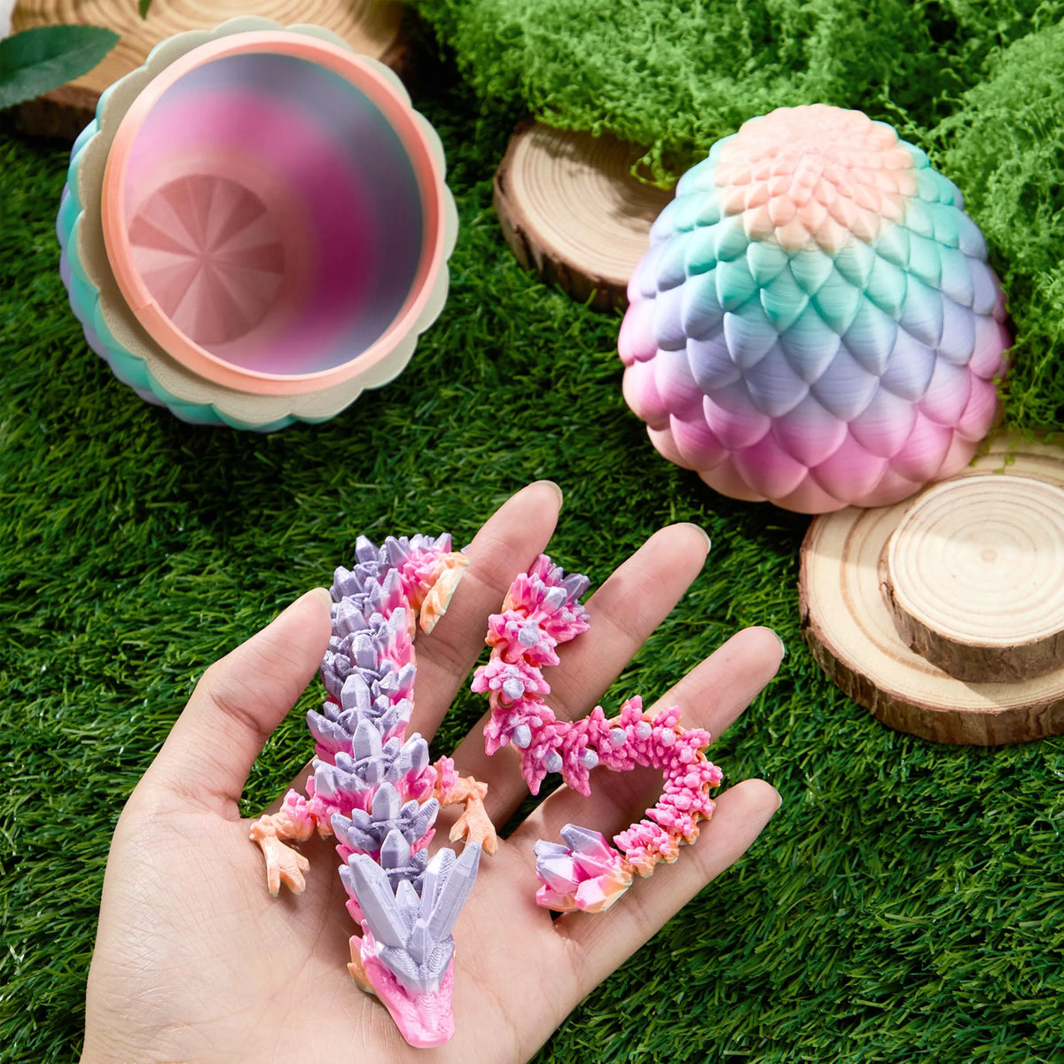 3D Printed Dragon Eggs with 12" Laser Rainbow Dragon Inside
