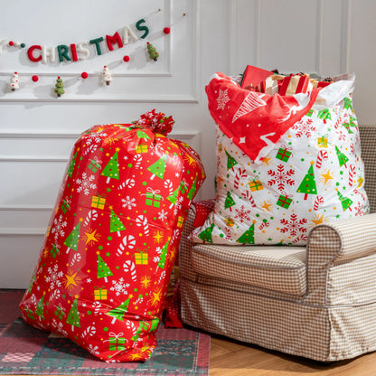 2 Large Red & White Christmas Holiday Plastic Gift Bags