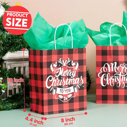 18 Pack Christmas White Kraft Bags with Handles