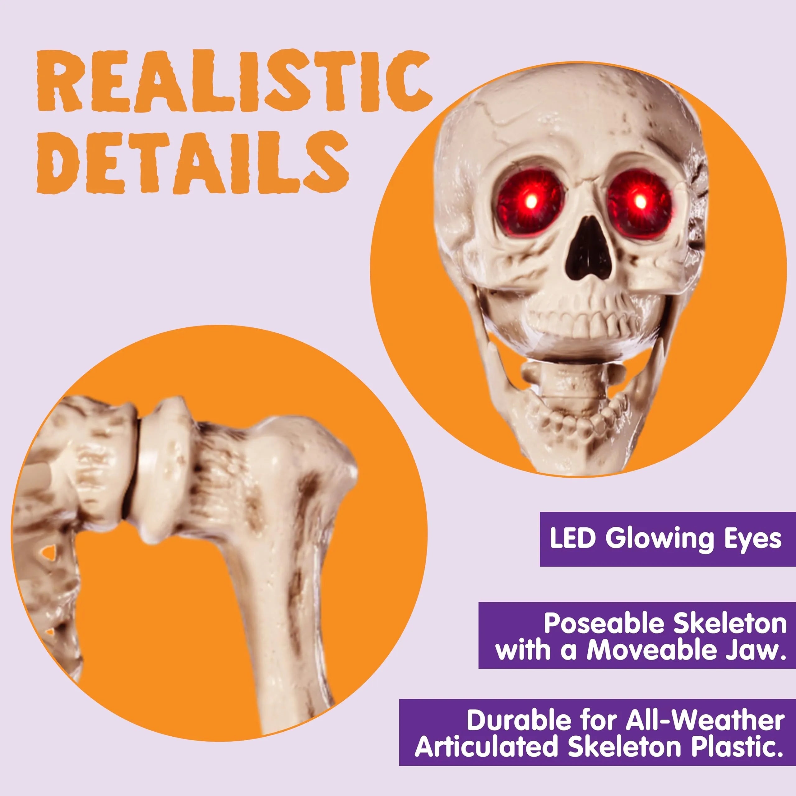 5.6 ft Halloween LED Life-Size Skeleton Full Body Human Bones