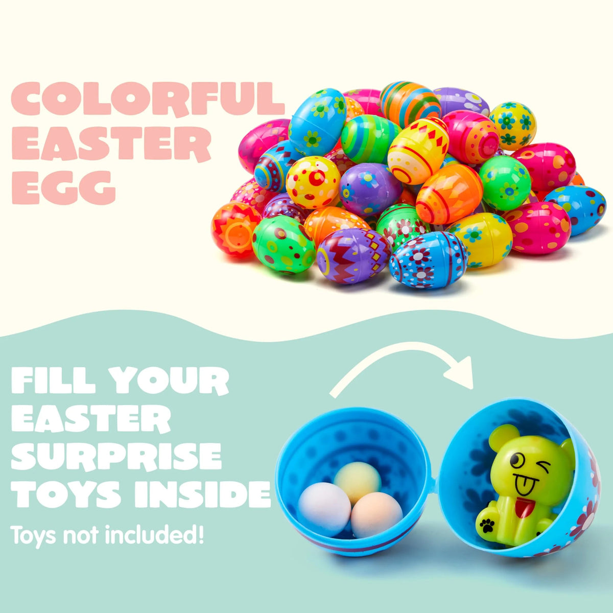 50 Pack 3.15 Inch Fillable Plastic Easter Eggs, Assorted Colors Empty Eggs Bulk for Easter Egg Hunt