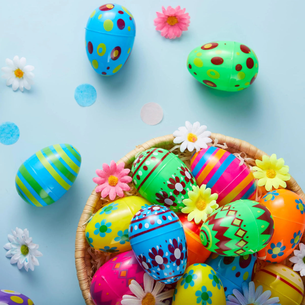 50 Pack 3.15 Inch Fillable Plastic Easter Eggs, Assorted Colors Empty Eggs Bulk for Easter Egg Hunt