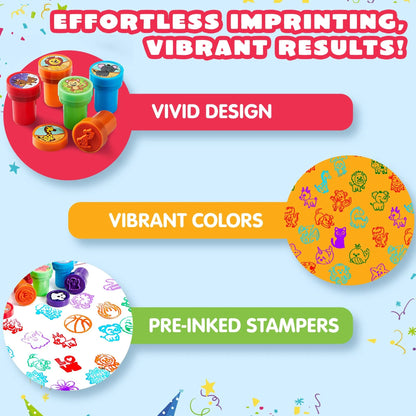 50-Piece Assorted Self-Ink Stamps for Kids with 50 Unique Designs