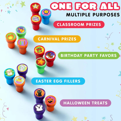 50-Piece Assorted Self-Ink Stamps for Kids with 50 Unique Designs