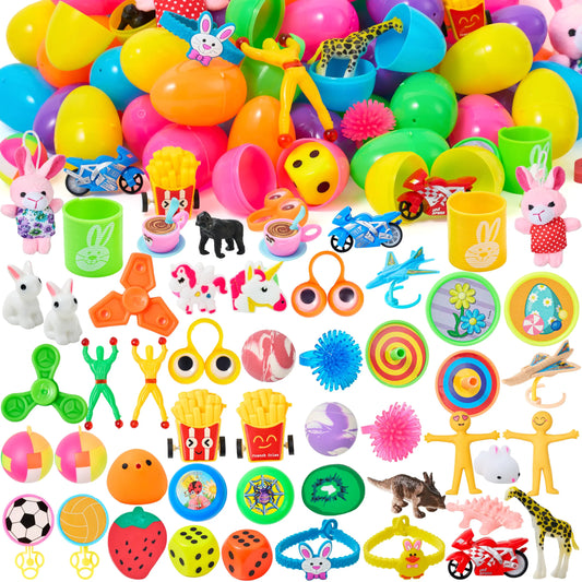 50 Prefilled Easter Eggs with Toys for Easter Egg Hunt, Basket Stuffers & Party Favors