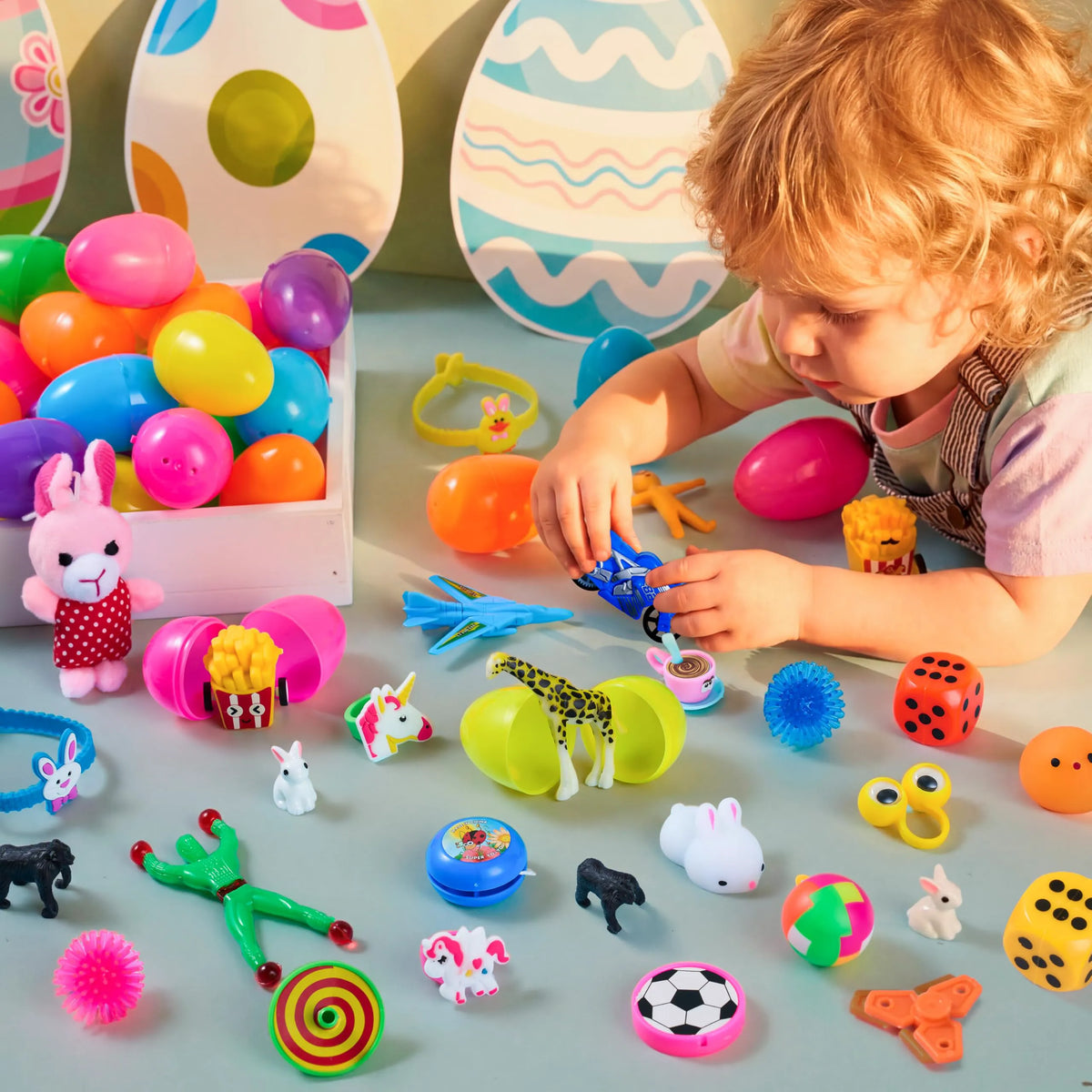 50 Prefilled Easter Eggs with Toys for Easter Egg Hunt, Basket Stuffers & Party Favors