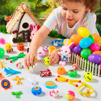 50 Prefilled Easter Eggs with Toys for Easter Egg Hunt, Basket Stuffers & Party Favors