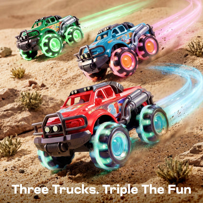 JOYIN 3-Pack Monster Truck Toys with Flashing LED Wheels