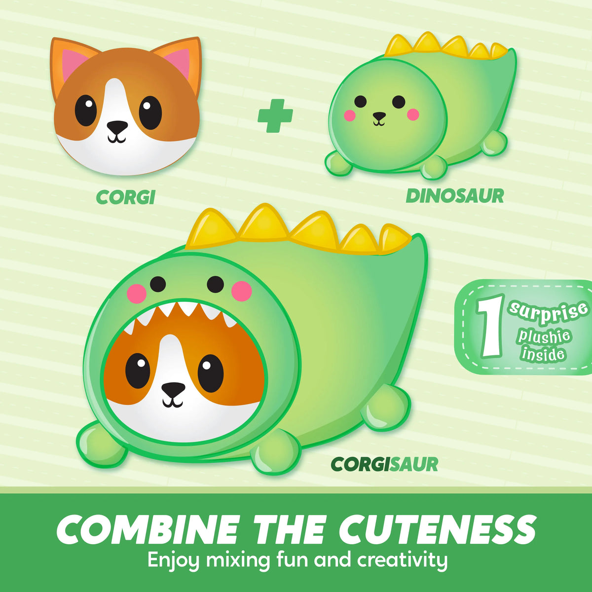 11" Corgisaur Plush Toy - JOYIN Soft Dinosaur Corgi Stuffed Animal Pillow for Kids Adults Birthday Easter Gift