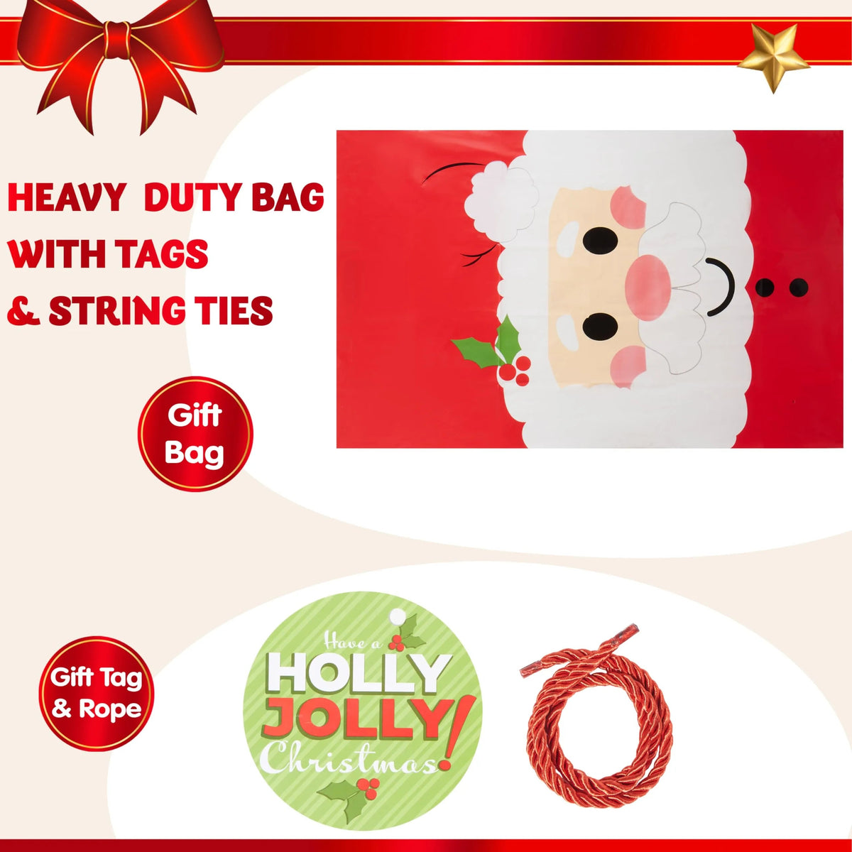56 x 36 Inch Jumbo Christmas Santa Plastic Gift Wrapping Bag