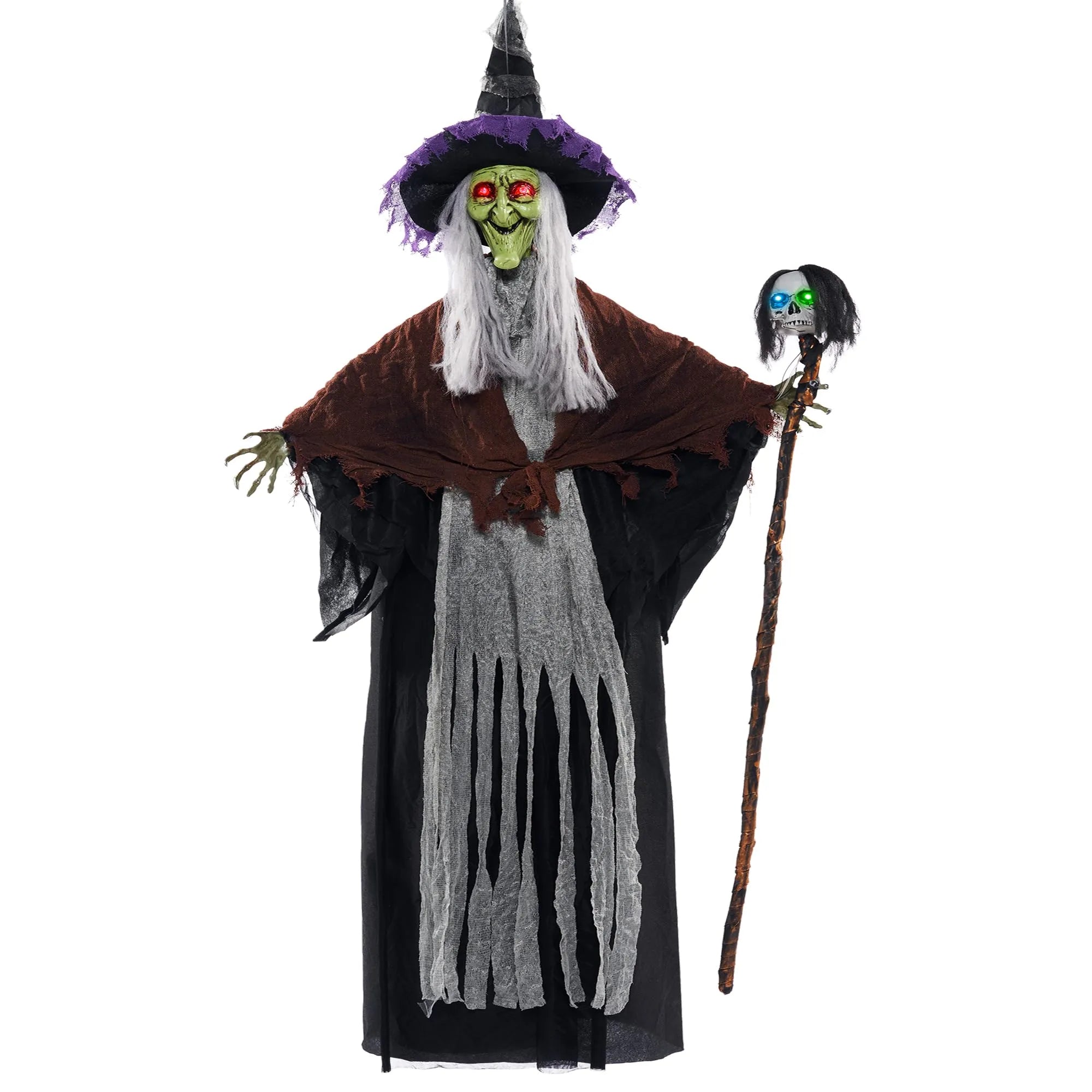 59-Inch Animated Hanging Witch with Light-Up Skeleton Wand