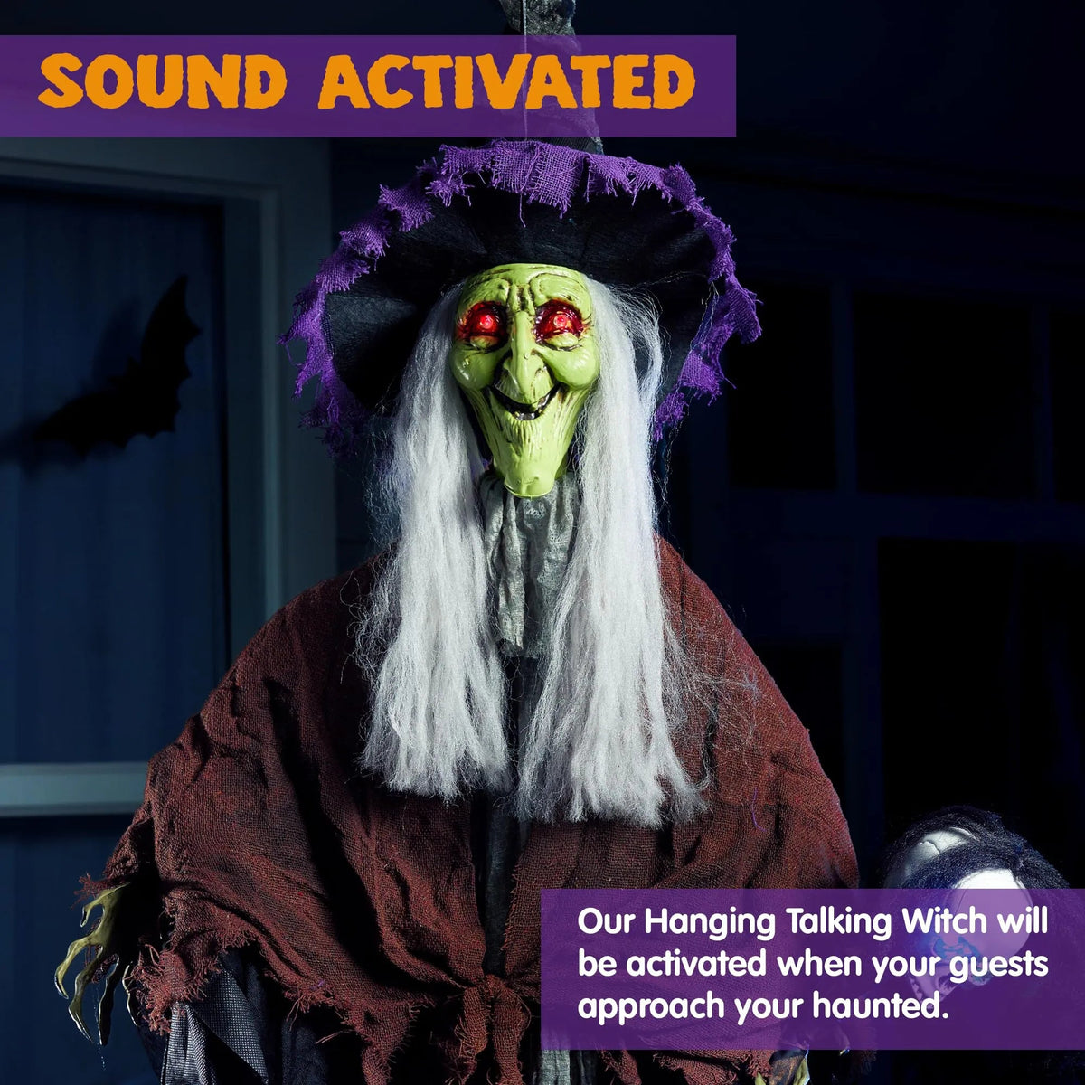 59-Inch Animated Hanging Witch with Light-Up Skeleton Wand
