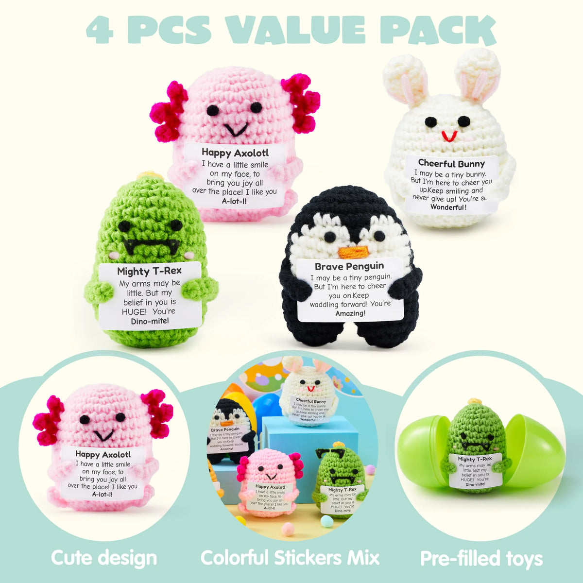 5 Jumbo Prefilled Easter Eggs with Crochet Toys for Egg Hunts, Party Favors & Classroom Prizes