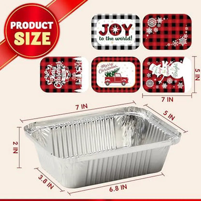 24-Pack Rectangular Christmas Foil Containers with Lids