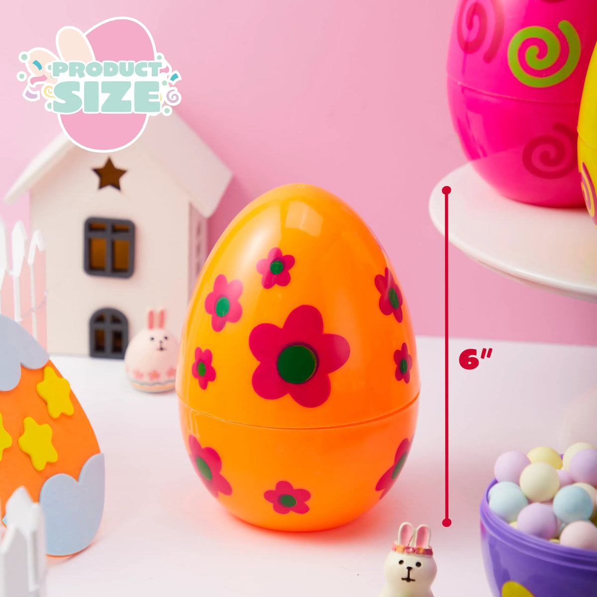 6 Large Printed Easter Eggs - 6 Inch Jumbo Plastic Fillable Eggs for Easter Hunt