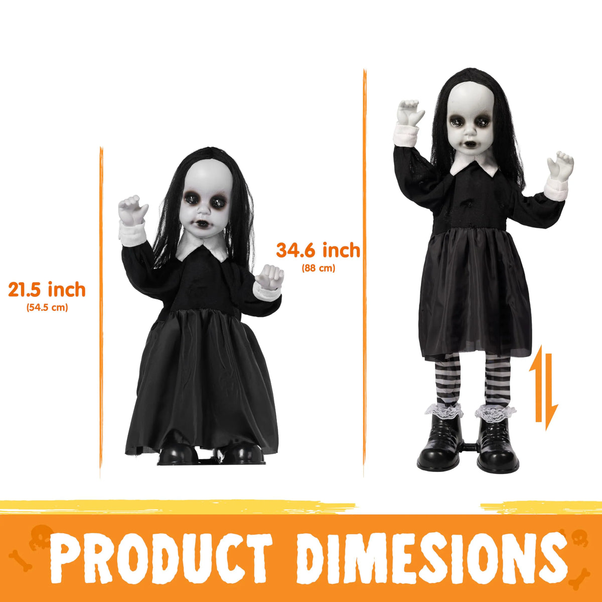 34" Black Zombie Girl Ghost Animatronic Halloween Decoration