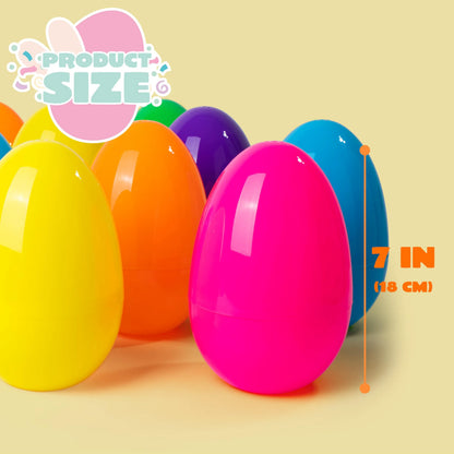 6-Pack 7-Inch Jumbo Colorful Plastic Easter Egg Shells for Egg Hunt