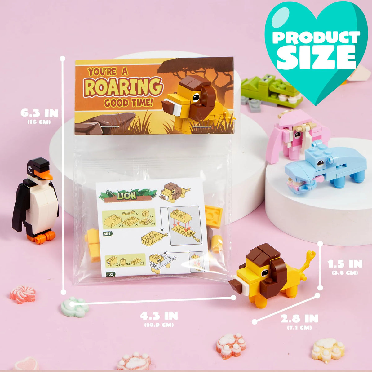 28-Piece Animal Building Blocks Set with Valentine's Day Cards for Kids