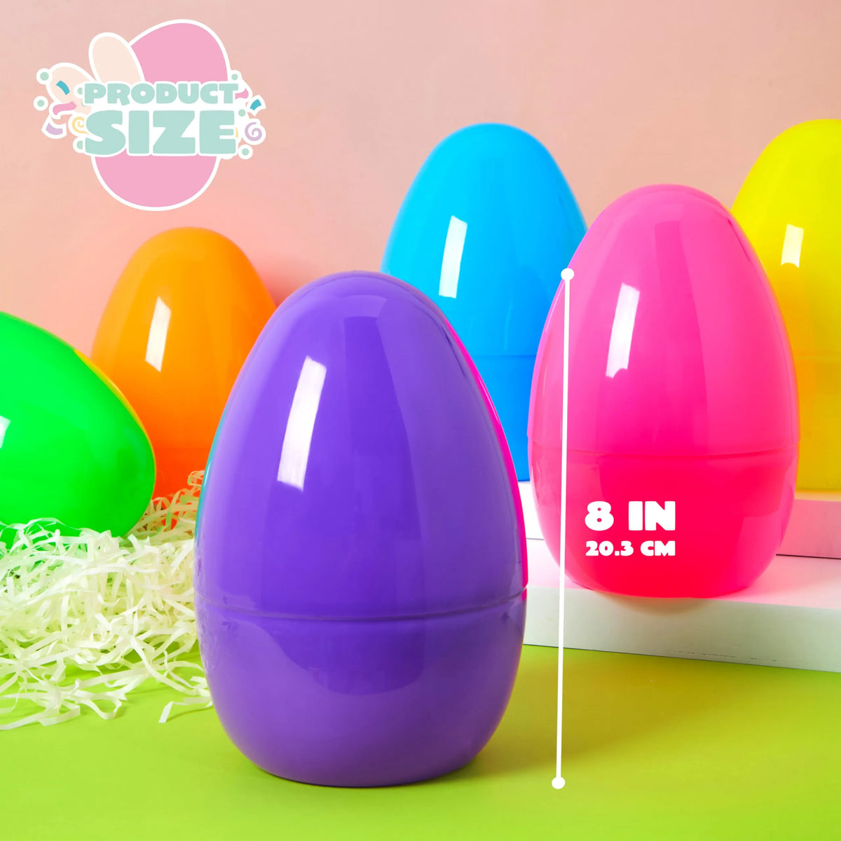 12-Pack 8-Inch Jumbo Plastic Easter Egg Shells, Fillable for Easter Egg Hunt