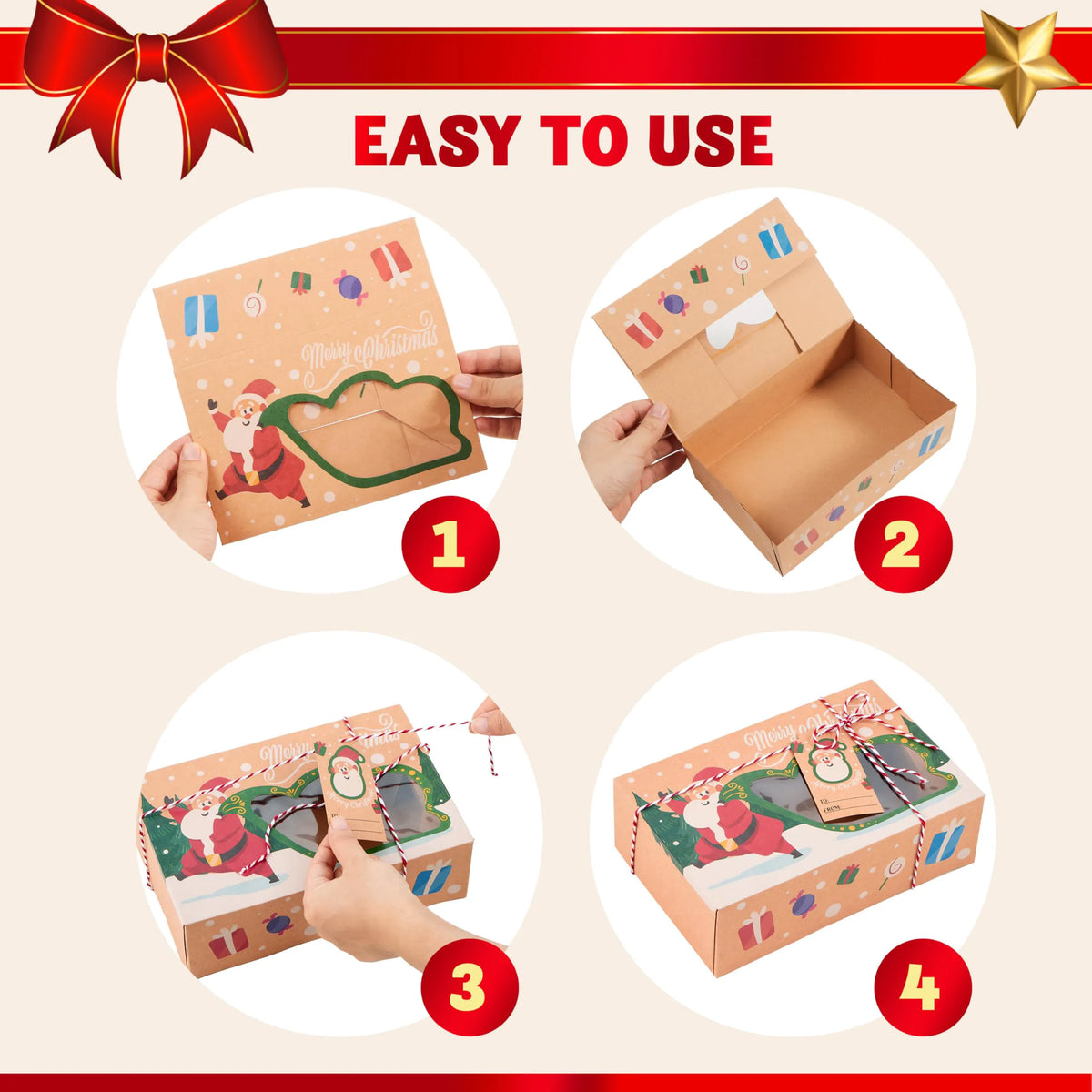 24 PCS Christmas Cookie Gift Baking Box with Window, Auto-Popup Design