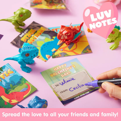 24 Valentine's Day Cards with Dinosaur Toys