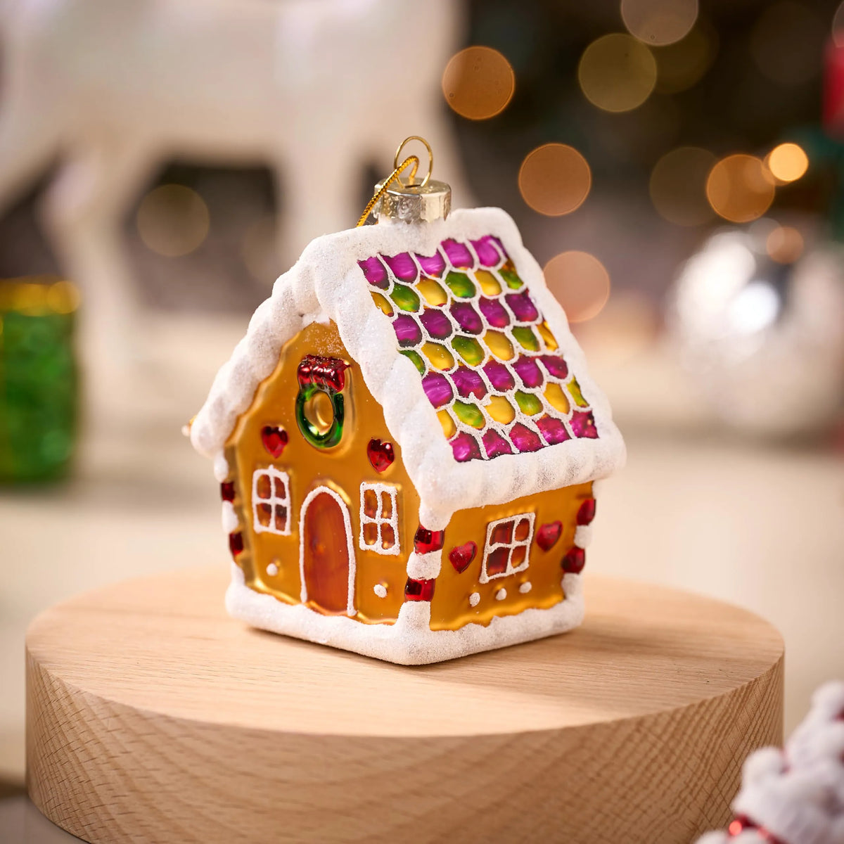 Mini Christmas Gingerbread House Glass Ornament