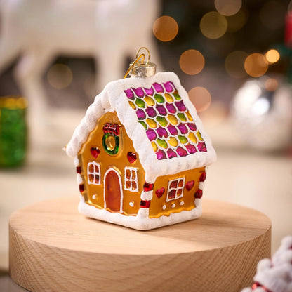 Mini Christmas Gingerbread House Glass Ornament