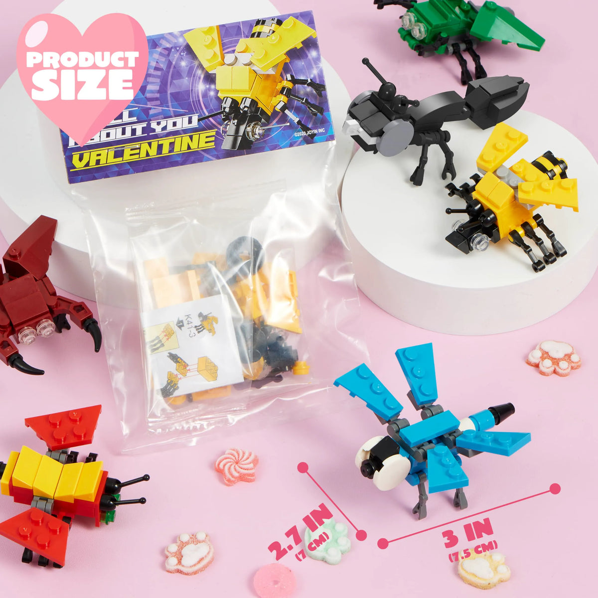 24 Pack Valentine's Day Cards with Animal Building Blocks for Gifts and Party Favors