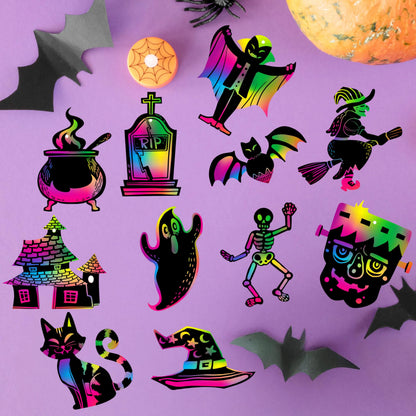 120-Pack Halloween Rainbow Scratch Art Craft Kit for Kids